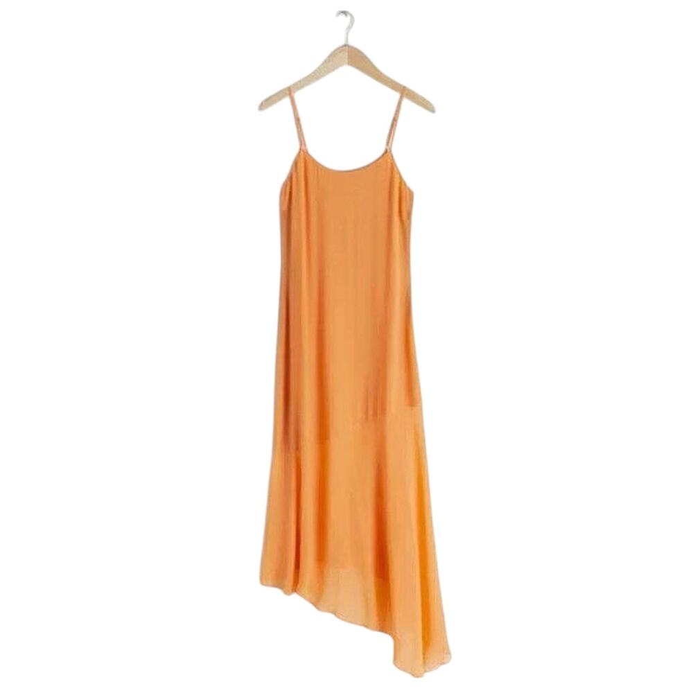 & Other Stories Orange Midi Slip Dress Bias Cut Sz 6 33" Bust